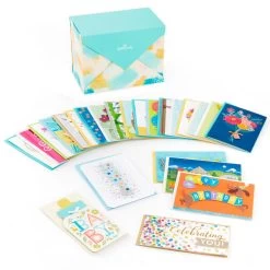Hallmark Assorted All-Occasion Greeting Cards In Pastel Watercolor Organizer, Box Of 24