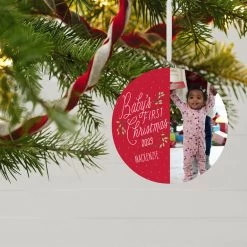 Hallmark Baby's First Christmas Personalized Text And Vertical Photo Ceramic Ornament -Hallmark Toys Shop Babys First Personalized Round Christmas Ornament 1999QHE1711B23 02