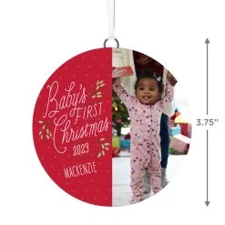 Hallmark Baby's First Christmas Personalized Text And Vertical Photo Ceramic Ornament -Hallmark Toys Shop Babys First Personalized Round Christmas Ornament 1999QHE1711B23 03