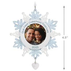 Hallmark Our First Christmas Together Snowflake 2023 Photo Frame Ornament 10 Hallmark Our First Christmas Together Snowflake 2023 Photo Frame Ornament -Hallmark Toys Shop BlueWhite Snowflake Picture Frame Keepsake Ornament 1699QGO2879 03