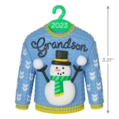Hallmark Grandson Christmas Sweater 2023 Ornament -Hallmark Toys Shop Grandson Snowman Sweater 2023 Keepsake Ornament 1399QGO2557 03