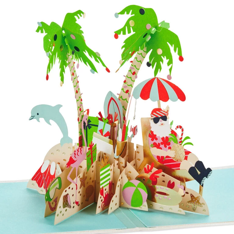 Hallmark Jolly Holidays Beach Santa 3D Pop-Up Christmas Card
