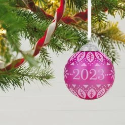 Hallmark Christmas Commemorative 2023 Glass Ball Ornament -Hallmark Toys Shop Pink Glass Ball 2023 Keepsake Ornament 2299QXR8127 02
