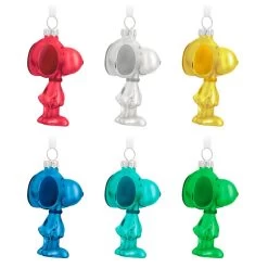 Hallmark The Peanuts® Gang Snoopy Glass Ornaments, Set Of 6 -Hallmark Toys Shop Set of 6 Colored Glass Snoopy Keepsake Ornaments 2499QSB6329 06