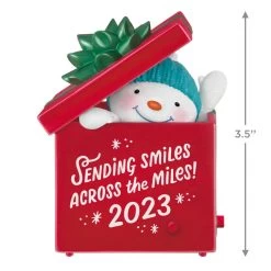 Hallmark Smiles Across The Miles 2023 Recordable Sound Ornament -Hallmark Toys Shop Snowman in Red Present Keepsake Ornament 2499QGO2619 03
