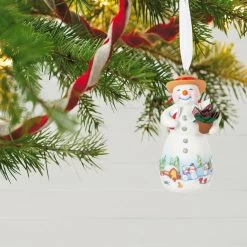 Hallmark Snowtop Lodge Terran S. Gardner Porcelain Ornament -Hallmark Toys Shop Snowman with Flower Pot Keepsake Ornament 2299QXR8119 02