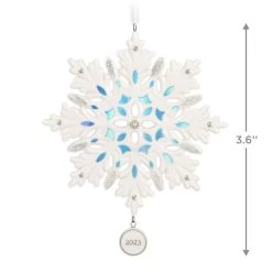 Hallmark Snowflake 2023 Porcelain Ornament -Hallmark Toys Shop White Blue and Silver Snowflake Keepsake Ornament 1999QGO2957 03